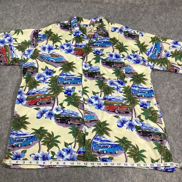 Vtg Island CollectionHawaiian Button Up Mens XL Classic Chevrolet Cars Floral - Picture 7 of 11